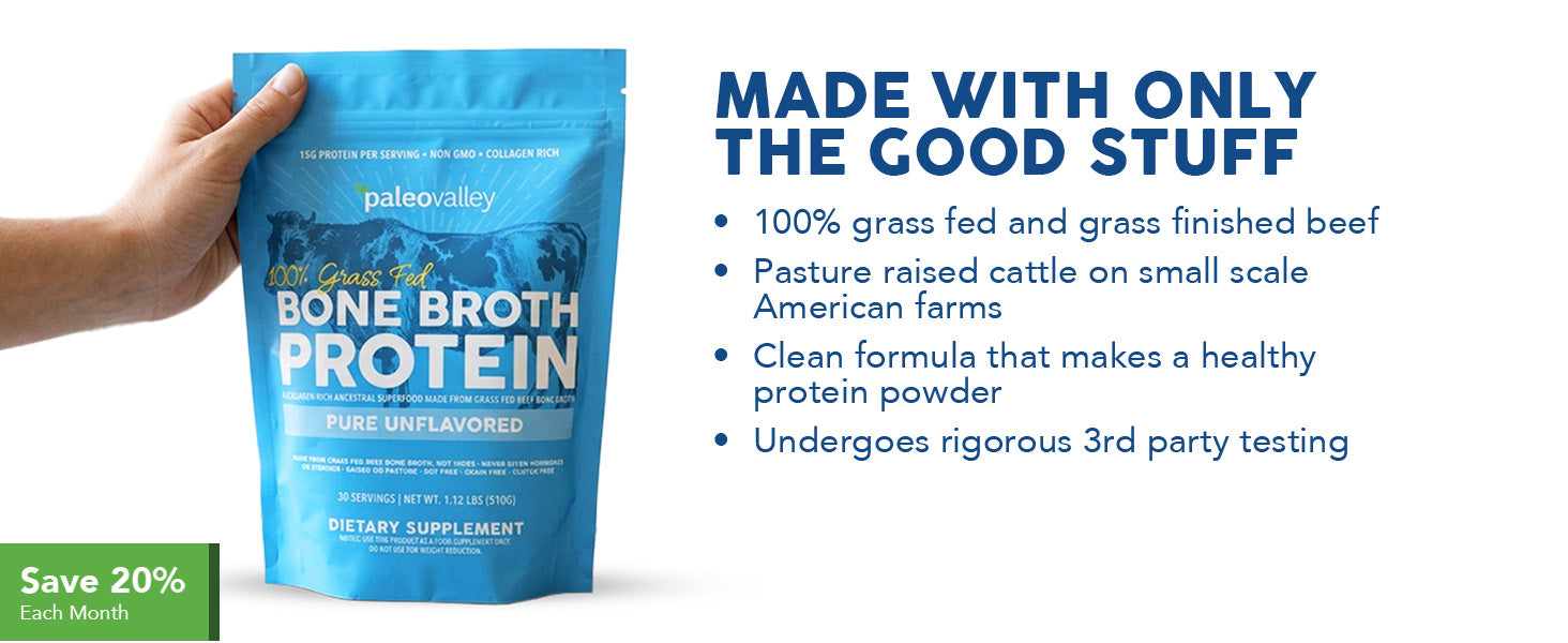 paleovalley bone broth protein 13g grass fed finished beef keto supports joint gut health skin