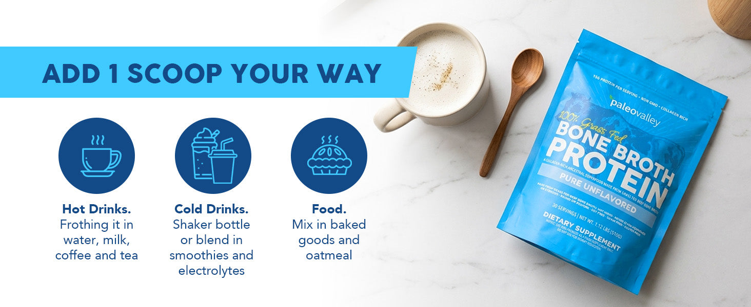 paleovalley bone broth protein 13g grass fed finished beef keto supports joint gut health skin